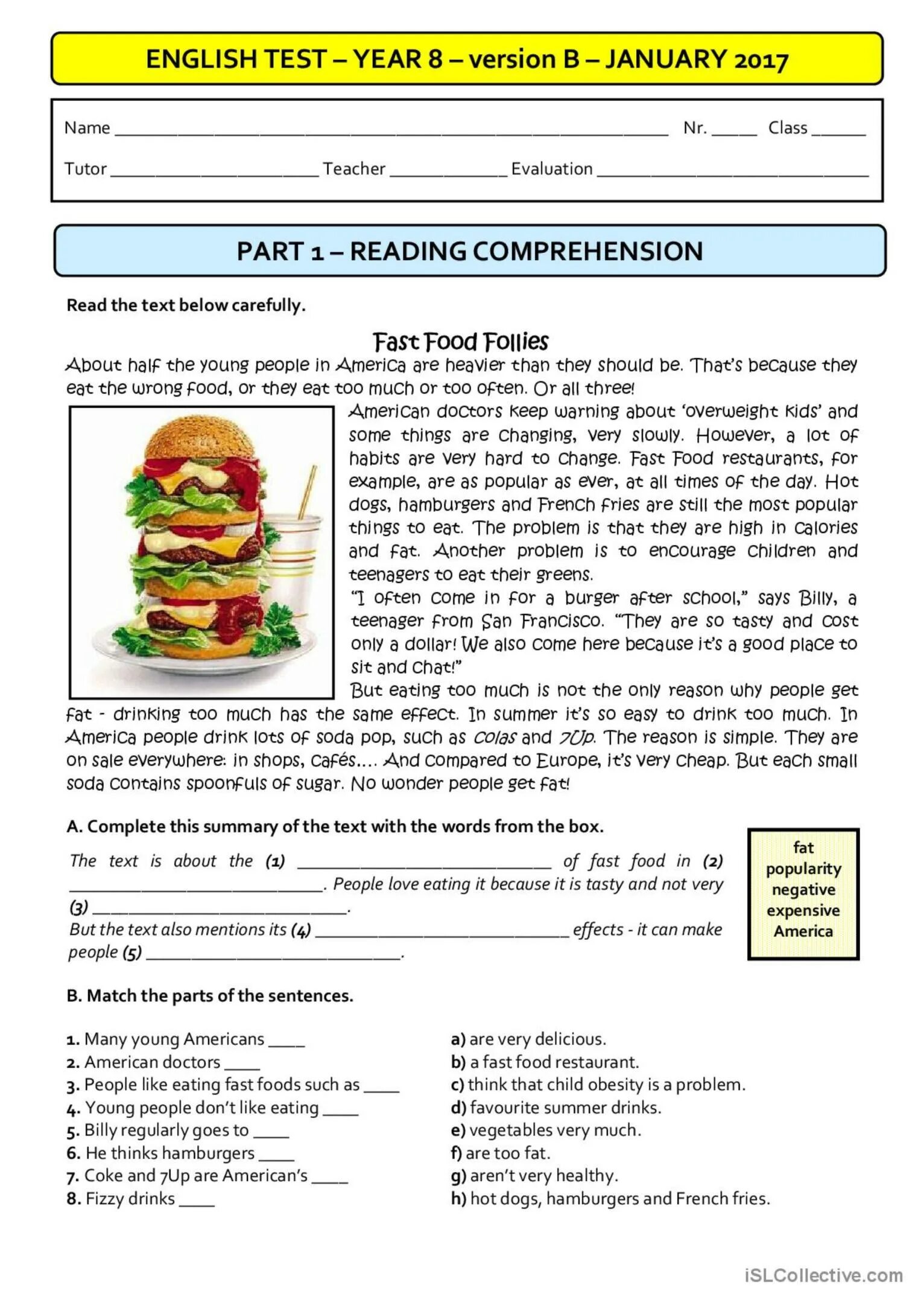 Reading Comprehension английский. Фаст фуд на английском. Reading Comprehension тесты. Food reading Comprehension. English txt