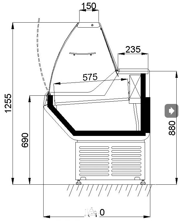 ширина витрины. высота прилавка. схема холодильной витрины veneto vs-1,3 new. ширина витрины. витрина gc110 sl 0.