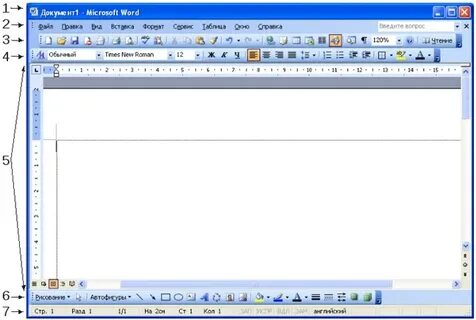 Основные элементы окна текстового процессора microsoft word