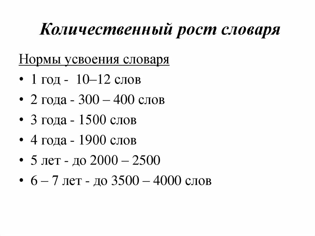 Норма слов в 2 года. Количественный рост словаря. Количественный рост словаря дошкольников. Словарный запас ребенка показатели нормы. Словарный запас по возрастам.