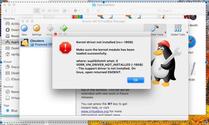 Kernel driver not installed. Виртуал бокс на мак. kernel driver not installed rc 1908 virtualbox mac os. виртуал бокс c пингвином. make sure kernel module has been loaded successfully.