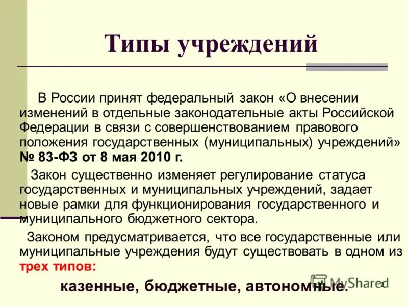 Федерации в связи с совершенствованием. Виды организаций в России.