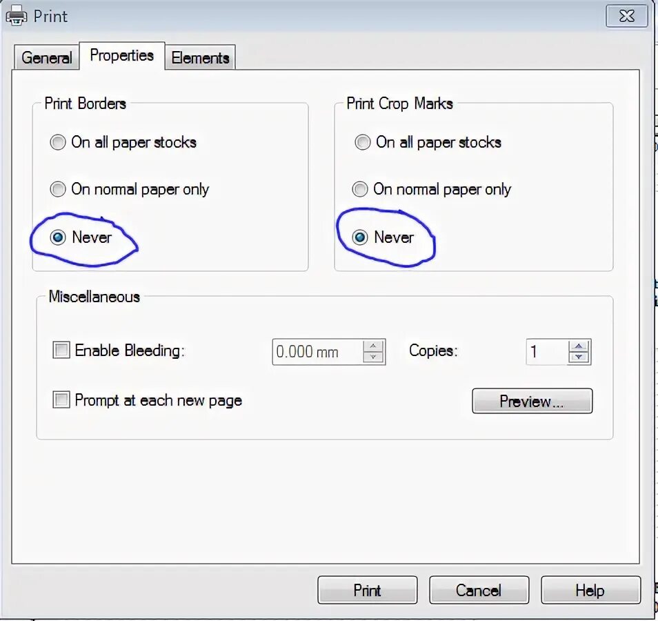 Print properties. Print properties
