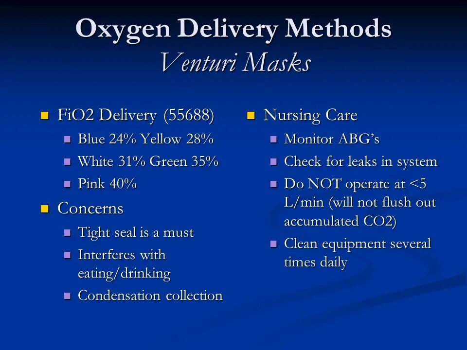 Delivery methods. Venturi mask method. fio2 что это. delivery method. fio2 overrule.