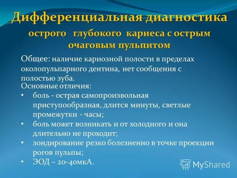 Эод при глубоком кариесе. Эод при глубоком кариесе