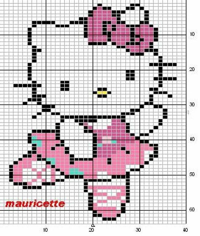 Hello kitty схема. Вышивка хелло китти схема. схемы вывязанных рисунков для детей. рисунки на вязаных детских вещах. вышивка для детских вязаных вещей схемы.
