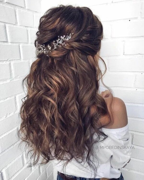 28 Captivating Half Up Half Down Wedding Hairstyles---brunette wedding hairstyle