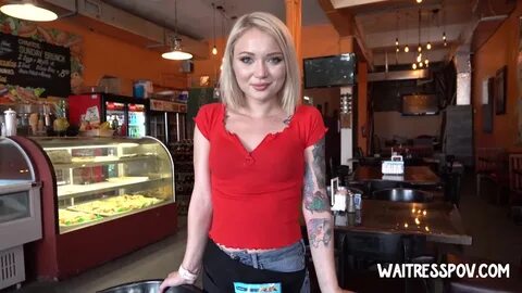 Pretty waitress Dakota Skye gives a blowjob and gets laid for cash.