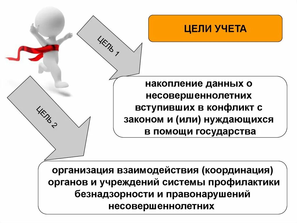 Накопление данных. Несовершеннолетние в конфликте с законом. Цели учета. Цели учета организаций и физических лиц.