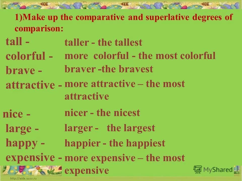 Tall comparative and superlative. Degrees of Comparison of adjectives. Make up the Comparative and Superlative degrees of Comparison. Colourful Comparative and Superlative. Comparatives and Superlatives.