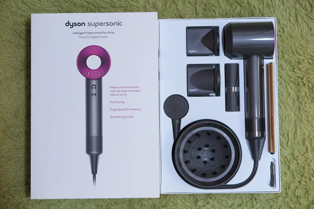 Какой фен дайсон. Фен dyson supersonic. dyson supersonic 5 насадок. фен дайсон коробка оригинал. фен dyson supersonic коробка.