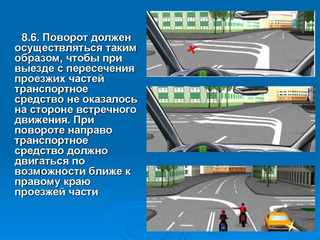 В какую полосу поворачивать при повороте. При выезде с пересечения проезжих частей. Поворот направо на перекрестке. Повороты ПДД. Поворот направо ПДД.