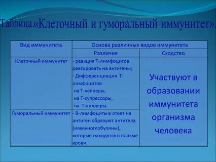 Тип клеток таблица