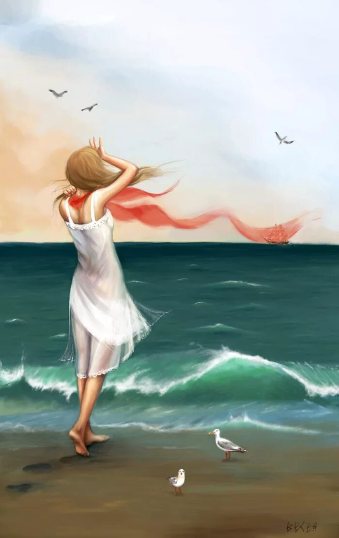 Девушка летает. Море рисунок. Море. Свобода радость счастье. Девушка в полете.