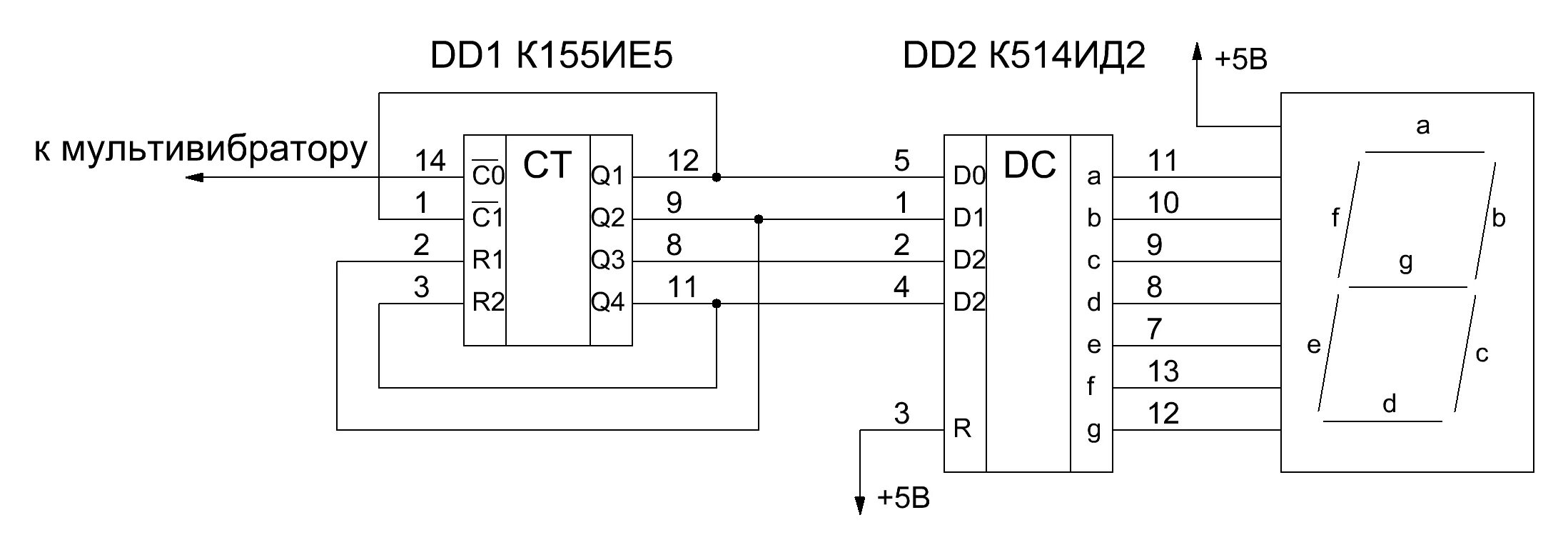 Дешифратор индикатор. Схема дешифратора для семисегментного индикатора. Кр514ид1 схема подключения 7 сегментного индикатора. Кр514ид1 схема подключения. Схема включения 2 семисегментного индикатора.