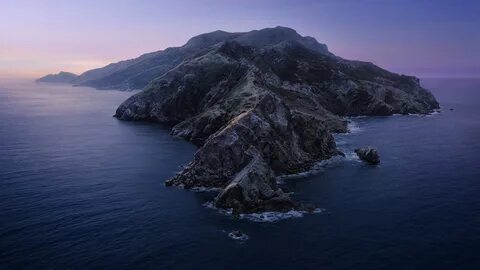 macOS Catalina, Aesthetic, Mountains, Island, Evening, Twilight, Sunset, St...