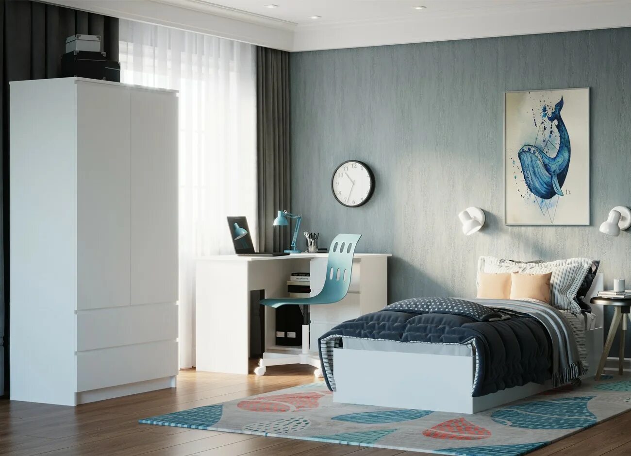 1 белый. Кровать «мори» крм 1600. Модульная мори. 1 дсв. Шкаф «мори» мш 1200.