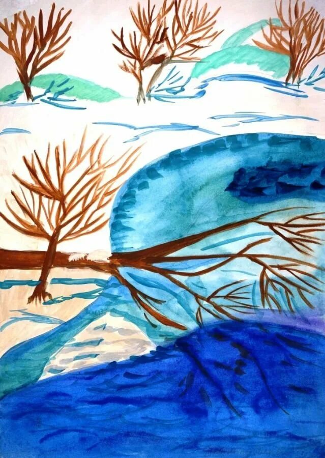 Ледоход рисунок. Рисование на тему весенний ручей. Весенние ручьи изо.