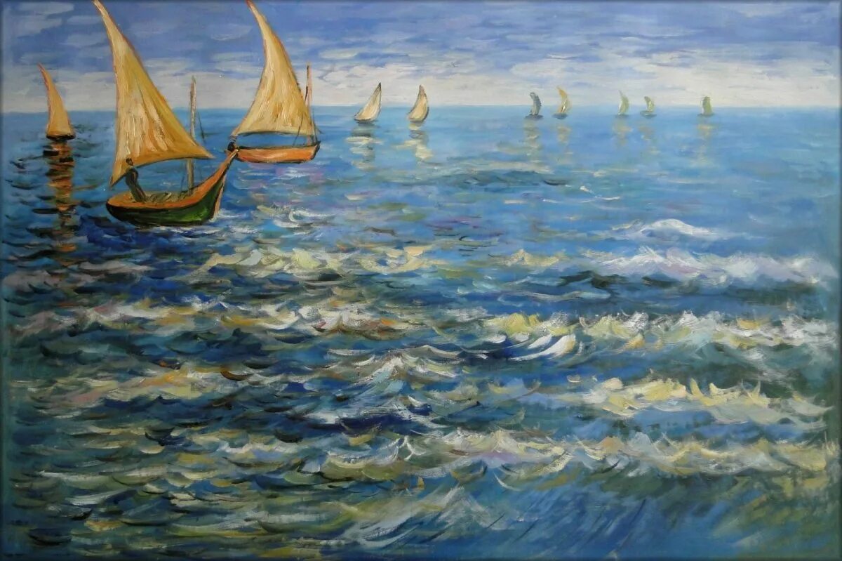Винсент ван гог вид на море у схевенингена. Ван гог море в сент-мари. Морской пейзаж в сент-мари ван гог. Ван гог лодки в сен-мари. Ван гог картины море.