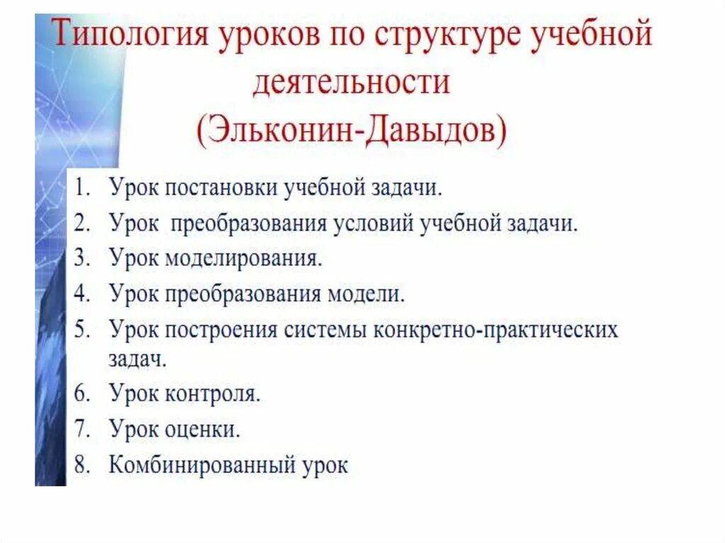 Типология и структура урока. Урок постановки учебной задачи. этапы урока постановки учебной задачи. типология и структура уроков в современной школе.