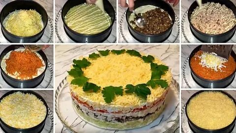 Салат леший с грибами и курицей слоями