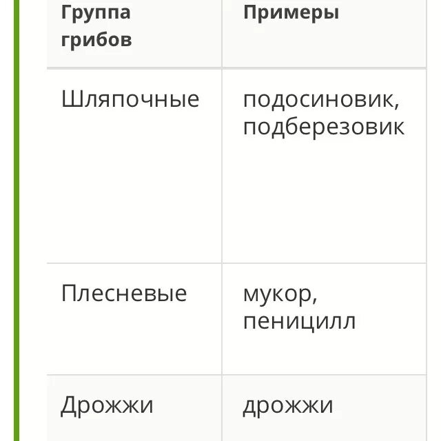 Заполнить таблицу грибы