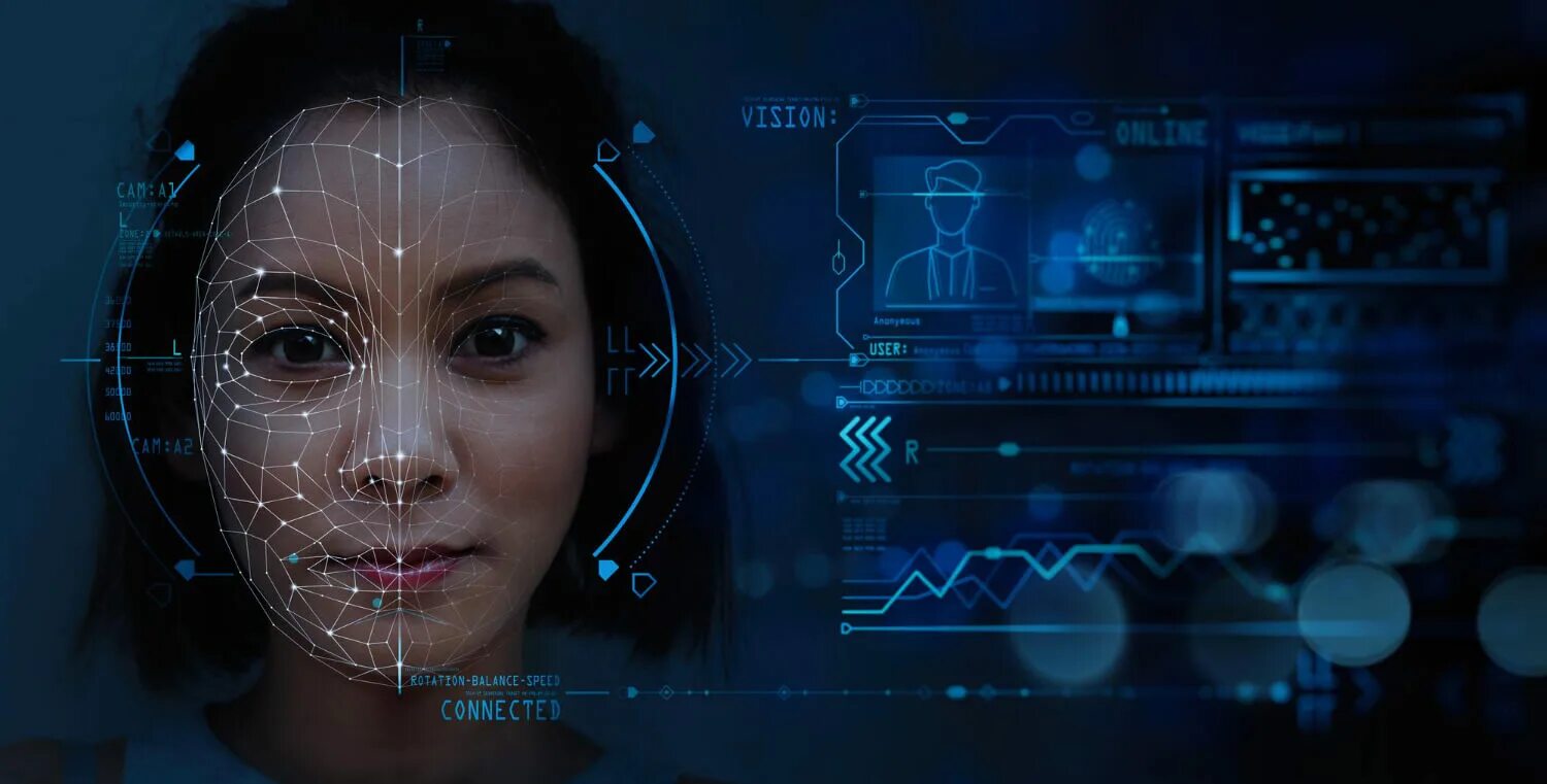 Распознавание лиц искусственным интеллектом. Интерфейс распознавания лиц. идентификация по лицу. биометрия лица 3d. интерфейс на лице.