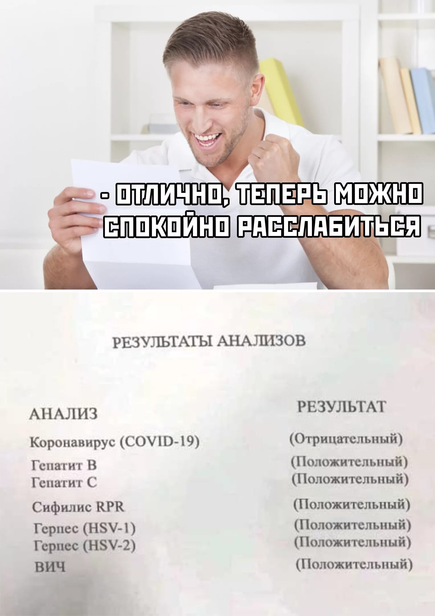 Почему не приходят анализы. Мем про анализ на коронавирус. Шуточный тест на коронавирус. Отрицательный тест на коронавирус прикол. Шутки про анализы.