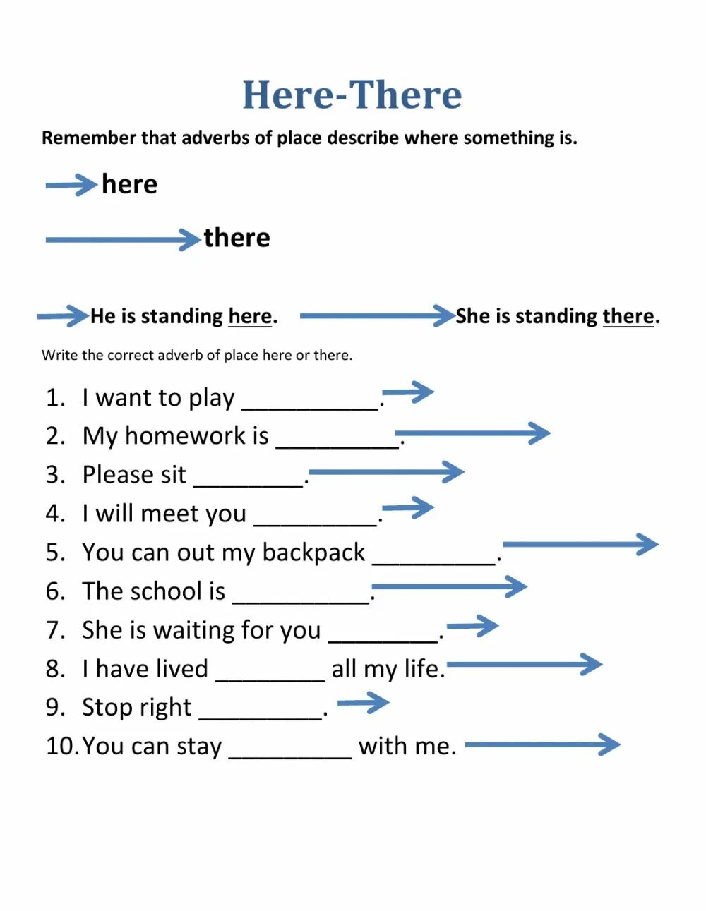 Adverbs of place. Here there упражнения. here there английский. adverbs задания.