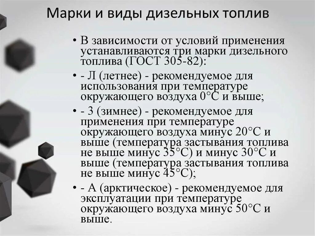 Основные виды горючего