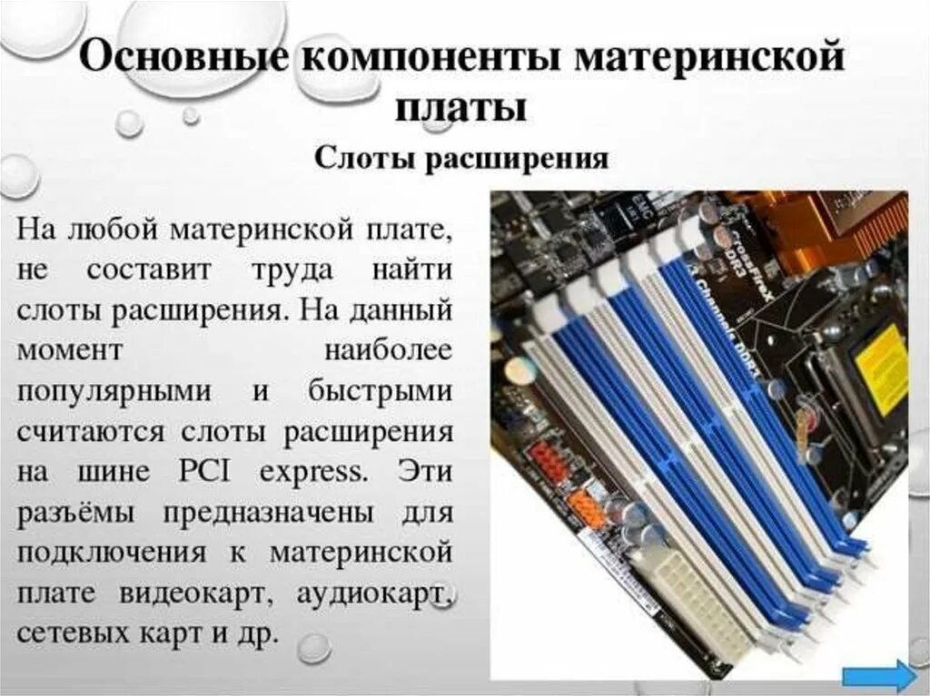 Слоты расширения на материнской плате. Компоненты материнской платы. Основные элементы материнской платы. Основные элементы на системной плате.