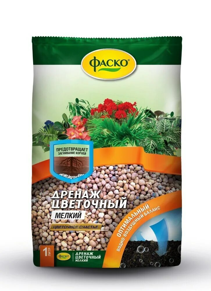 Дренаж цветочный, Фаско Цветочное счастье, мелкий, 1 л. Гравий керамзитный - куп