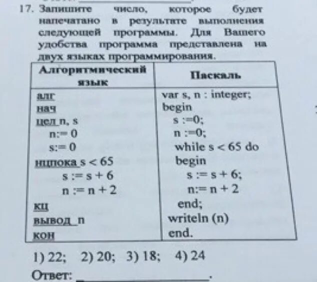 Запишите число которое будет Напе. Запишите число которое будет напечатано в результате выполнения.