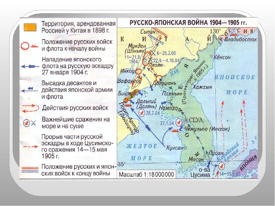 Карта боевых действий в русско-японской войне 1904-1905 гг. Начало японской войны дата