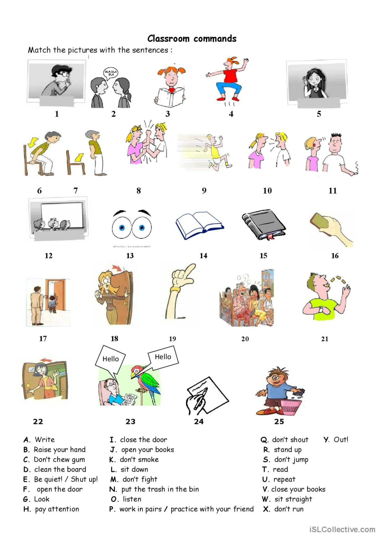 School commands. Classroom commands. Commands in english for kids. Esl vocabulary wobbly scratched twisted snapped. School commands.