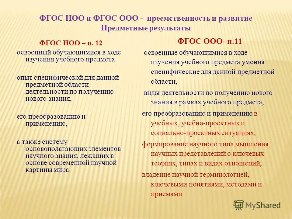 Преемственность ооо. Предметные области по ФГОС НОО. НОО ООО.