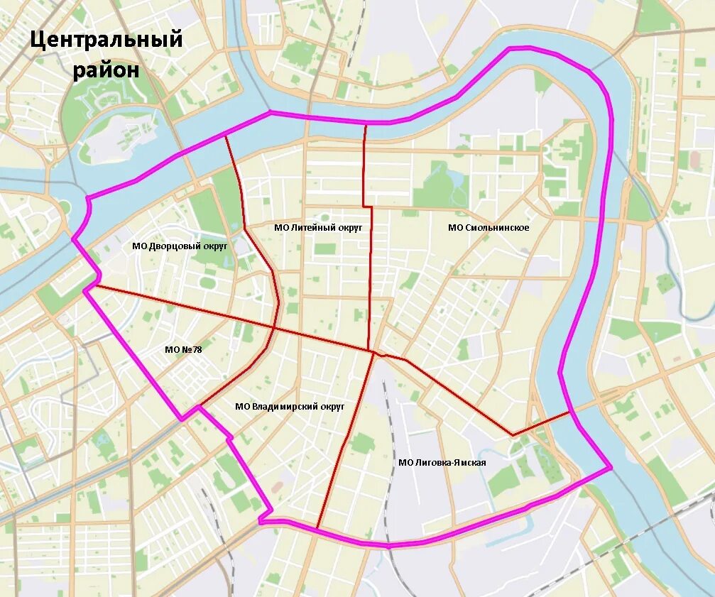 Центральный район Санкт-Петербурга на карте. Муниципальный округ центрального района Санкт-Петербурга. Границы центрального района Санкт-Петербурга. Муниципальные округа центрального района СПБ.