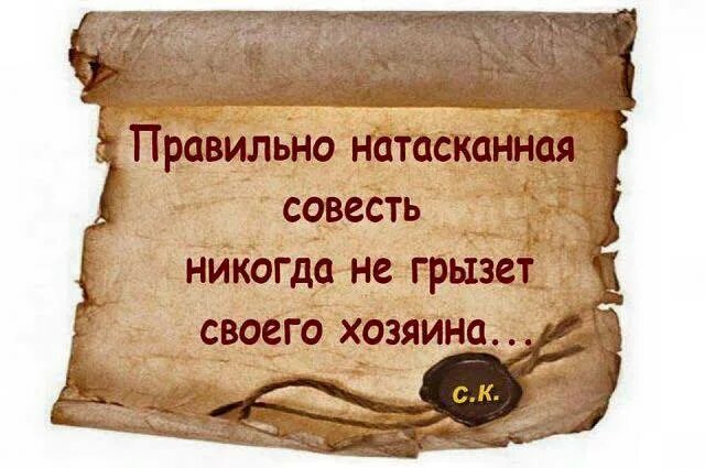 Спроси у совести своей. Правильно натасканная совесть. Правильно натасканная совесть никогда не грызет своего. Правильно воспитанная совесть. Хорошо воспитанная совесть.