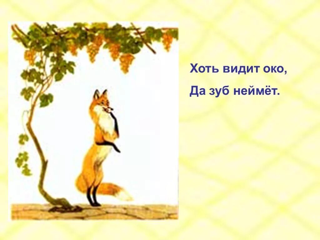 Видит око да зуб неймет басня. Да зуб неймет басня Крылова. Видит око да зуб неймет. Лиса и виноград.