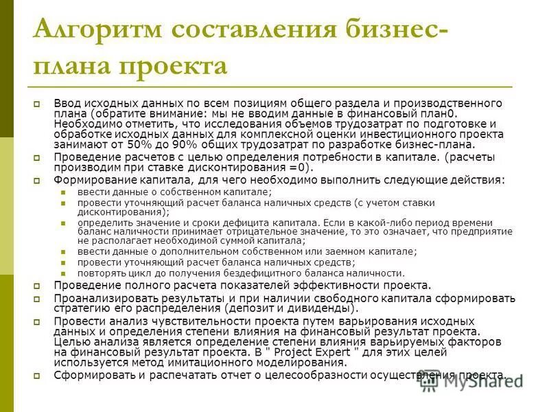 Алгоритм составления бизнес плана