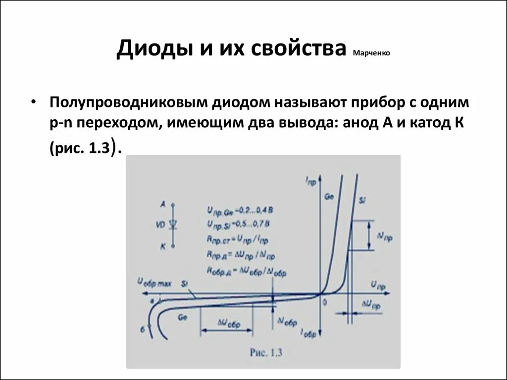 Основные параметры полупроводниковых диодов. Основное свойство диода. Характеристика полупроводникового диода. Основные параметры полупроводникового стабилитрона. Диод обладает