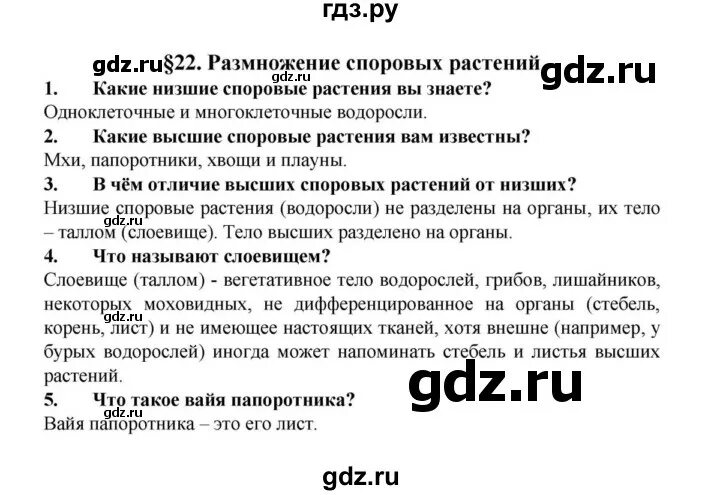 Биология 6 класс 22 параграф краткий пересказ