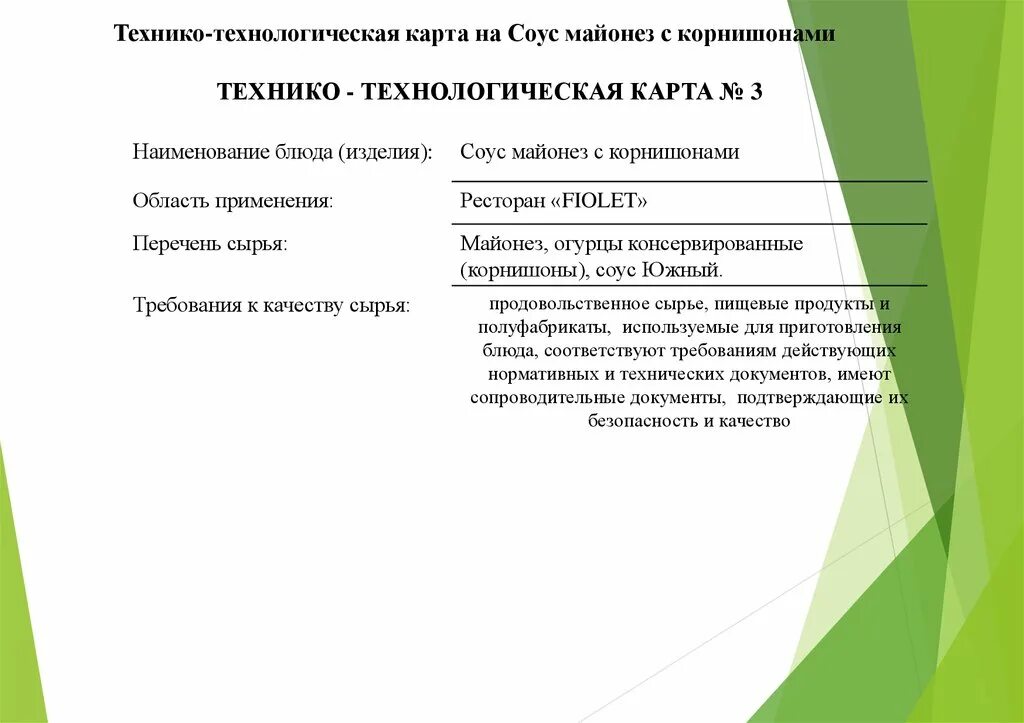Технологическая схема приготовления соуса майонез Соус песто технологическая карта