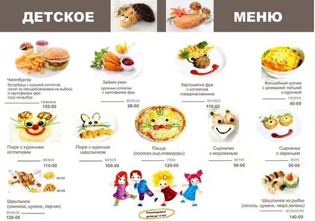 Меню в кафе в детском саду