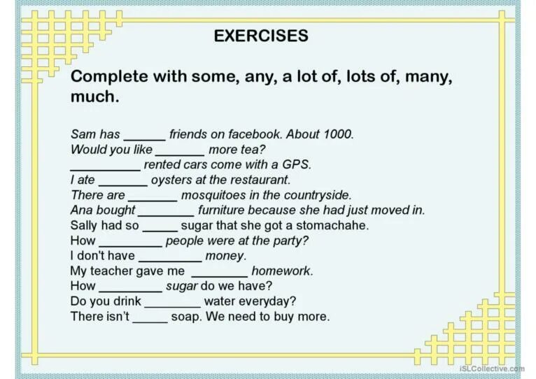 Some any much many a lot of a few a little правило. Some any much many a lot of упражнения. Some any much many задания. Some any few little much many упражнения. Вставьте many a lot of