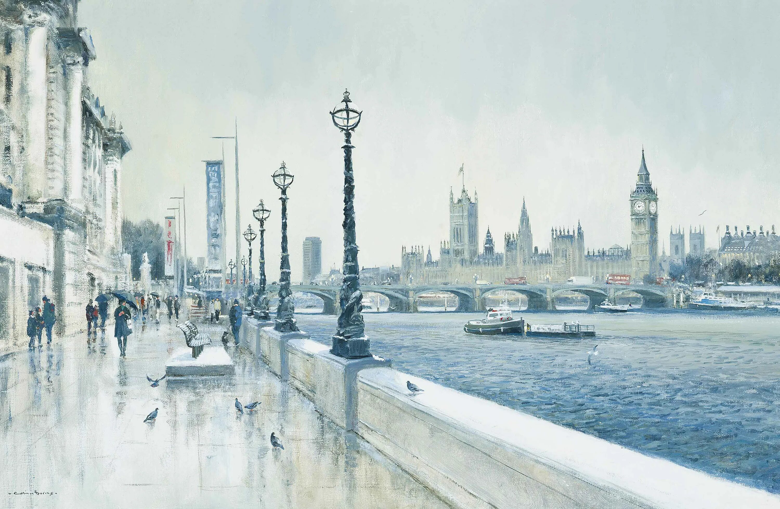 Колин Бернс художник. Лондон город Темза 19 век. Художник Колин Бернс пейзажи. Городской пейзаж Лондон.