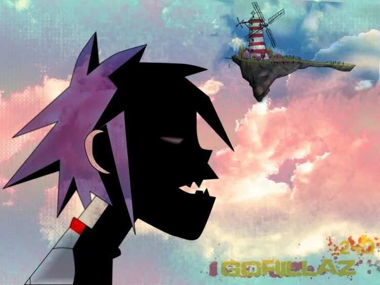 Группа гориллаз 2д. Гориллаз летающий остров. Gorillaz мельница. Гориллаз Фил. Gorillaz i am happy