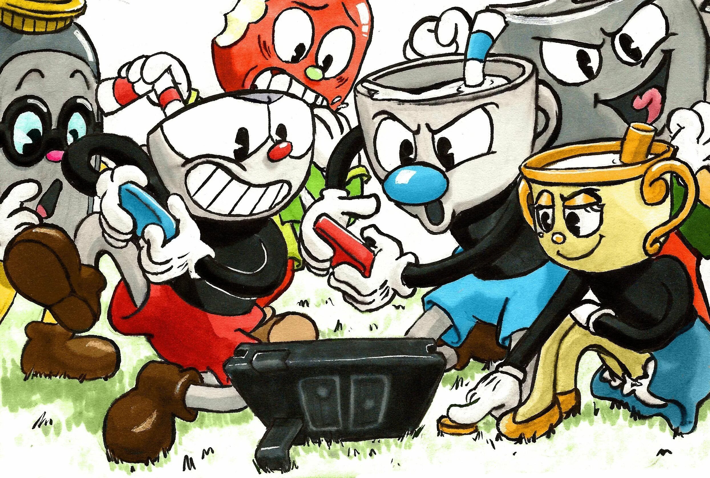 Cuphead джойстик. Cuphead Магмен. Капхед Магмен и Мисс Чалис шип. Капхед и Магмен дети.