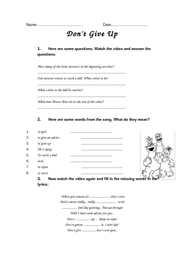 Don t give up bruno mars текст. Don&#039;t give up bruno mars. don&#039;t give up bruno mars worksheet. don&#039;t give up текст. mars worksheets.