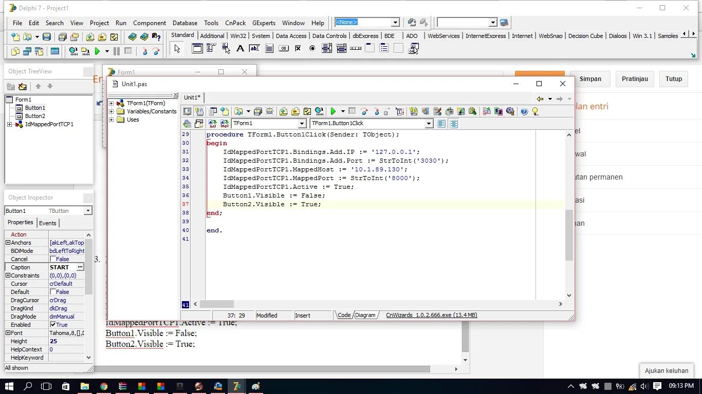 Button delphi. Form1.visible это. strtoint. commandbutton1.visible false;.